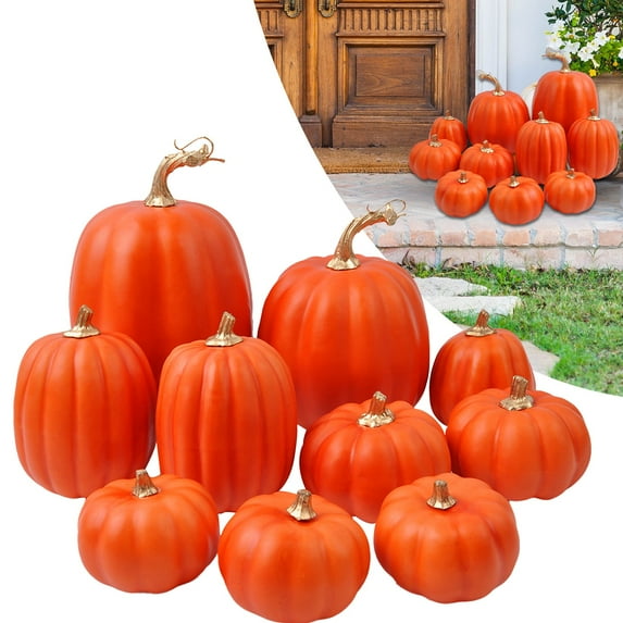 7 Pcs Assorted Sizes Fall Artificial Pumpkins Harvest Pumpkins Faux Foam Pumpkins for Fall Autumn Season Halloween Thanksgiving Harvest Holiday Season Festive Tabletop Decoration (D)