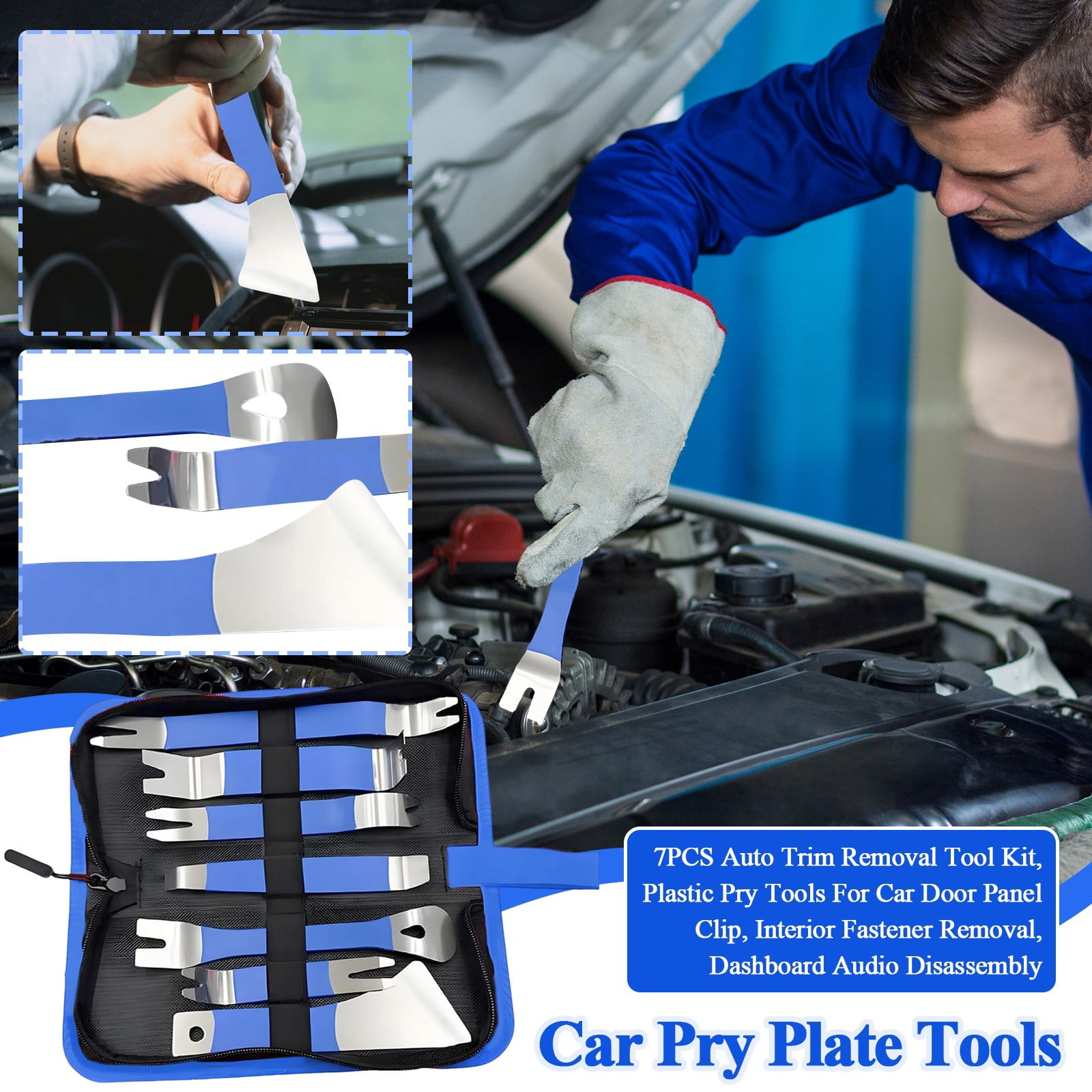 7 Pcs Auto Trim Removal Tool Kit for Car Panel Dashboard Door Clips and Upholstery with Plastic Pry Tool & Clip Pliers – No Scratch Design Professional Automotive Repair Tools Set