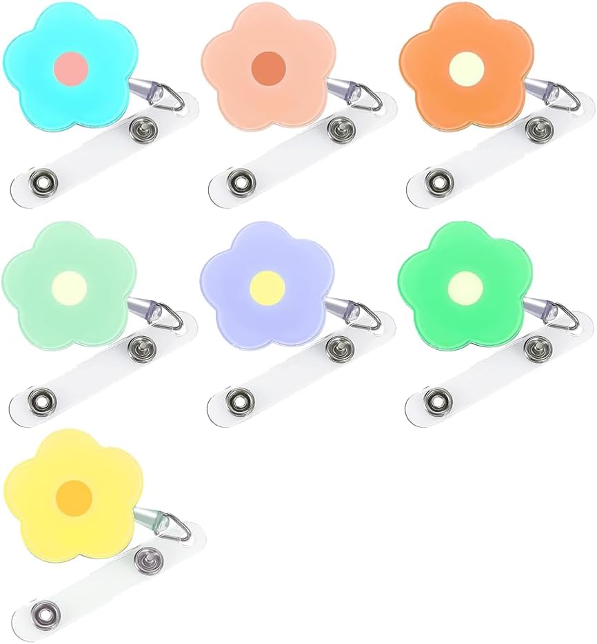 7 Pcs Badge Reel Holders Retractable Badge Reel with Claw Clasp and