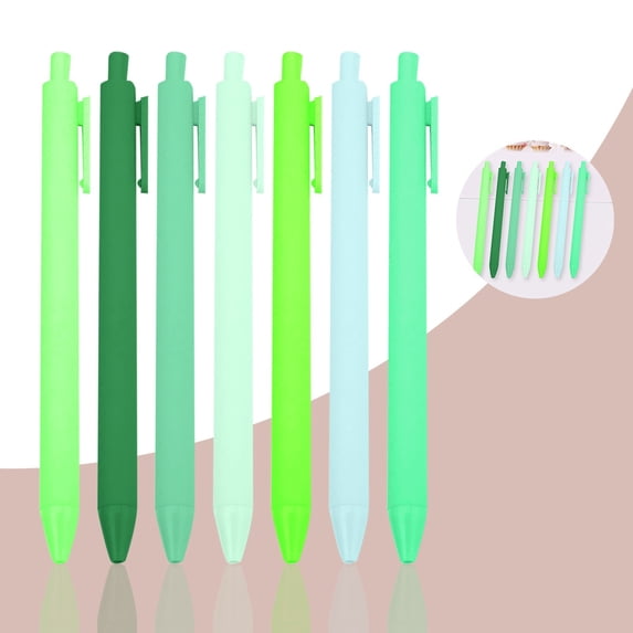 7 Pcs Ballpoint Pens,Retractable Comfortable Writing Pens,Medium Point Black Ink Pens,Retractable Smooth Writing Quick-Dry Gel Pens,5.51 Inch Rollerball Pens for Journaling,Taking Note,Writing,Green