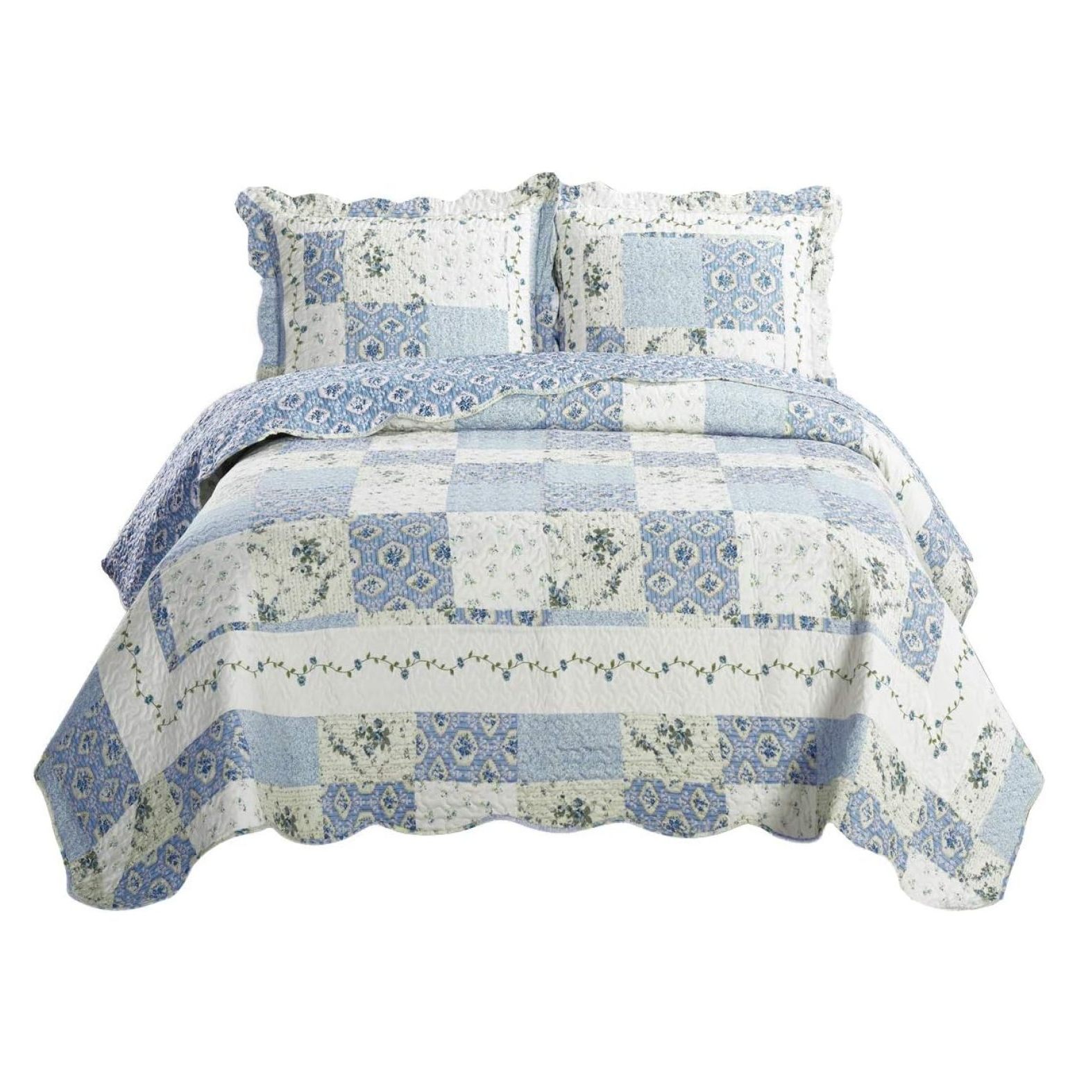 7- Pcs Bed Spread Set- Queen -Brea-Printed Quilted Wrinkle-Free Microfiber Includes 3-Pcs Coverlets Set and 4-Pcs Sheet Set