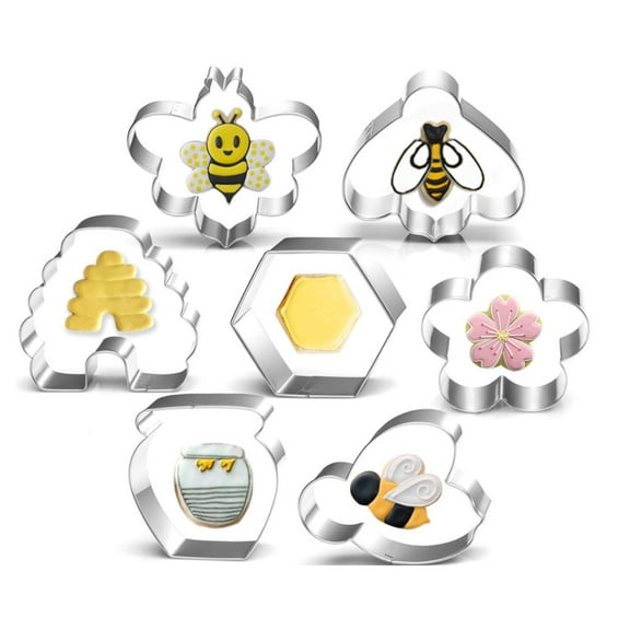7 Pcs Bee Cookie Cutters, 7 Different Shapes of Bee, Beehive, Honeycomb Stainless Steel Cookie Biscuit for Birthday Parties