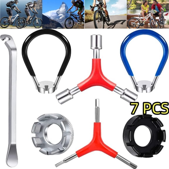 7 Pcs Bike Spoke Wrench, Portable Bicycle Spoke Tool Kit Includes 8 Way Bike Rim Truing Tool, Spoke Wrench with Rubber Handle