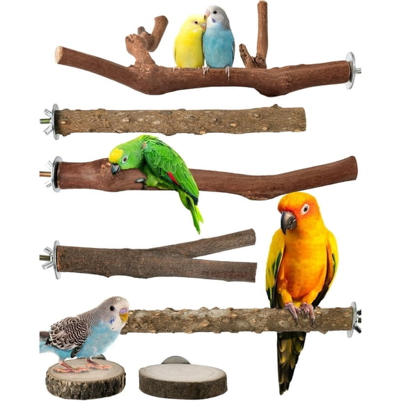 7 Pcs Bird Perch Stand Set, Natural Grape Wood Poles, Sports Training Platform for Conures, Budgies, Finches, and Cockatiels