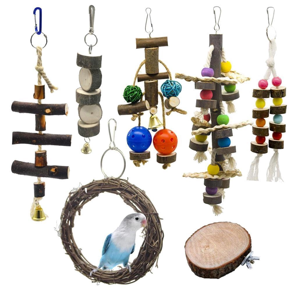 7 Pcs Birds Parrot Chew Toys Birds Traning Stand Toys for Small Medium Birds