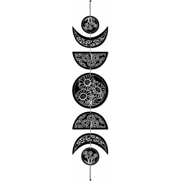 7 Pcs Boho Moon Wall Decor Moon Phase Hanging Moon Phase Nordic Wood Wall Art Vintage Hollow Wall Mounted Decal Rustic Display