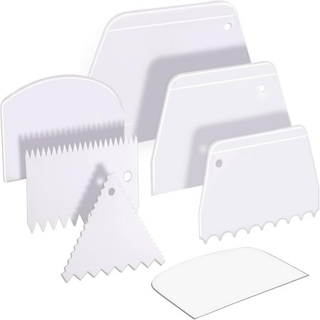7 Pcs Cake Scraper & Icing Smoother Set – Dough Scraper, Bowl Scraper, Cake Cutter & Spatula – Plastic Bench Scraper Tools for Cake Decorating, Baking & Pastry Making