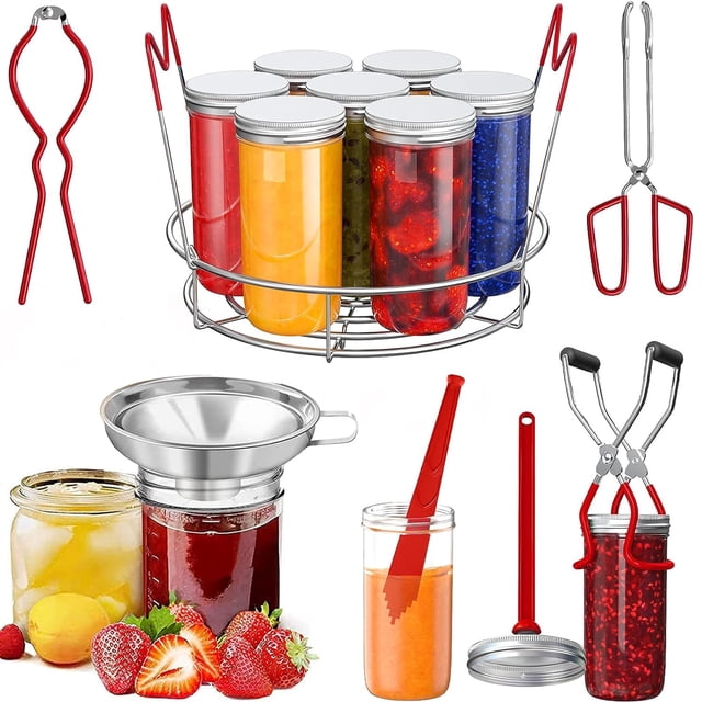 7-Pcs Canning Equipment Kit - Stainless Steel Rack, Funnel, Tongs, Jar ...