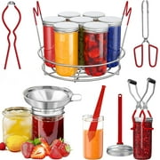 7 Pcs Canning Supplies Starter Kit, Canning Tools Set with Stainless Steel Rack, Wide Mouth Funnel, Kitchen Tongs, Jar Lifter, Magnetic Lid Lifter, jar Wrench, Bubble Popper