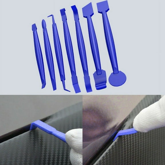 7 Pcs Car Wrap Vinyl Tools Kit 3D Carbon Fiber Decal Film Squeegee Felt Kit Blue