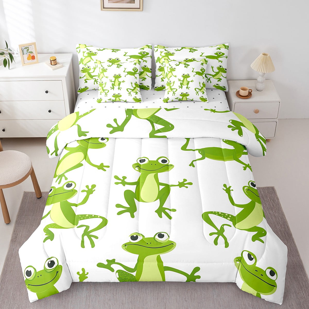 7 Pcs Cartoon Frog Bed in a Bag Full Comforter Set,Cute Safari Animal ...