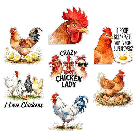7 Pcs Chicken Car Stickers Self Adhesive Car Decals Hen Stickers Waterproof Car Decal for Car Motorcycle Helmet Window Home Decor 5.826 inch