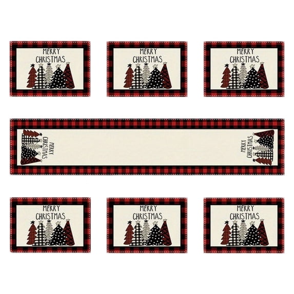 7 Pcs Christmas Table Runner Placemat Set Christmas Holiday Table Decor Dining Room Kitchen Supplies