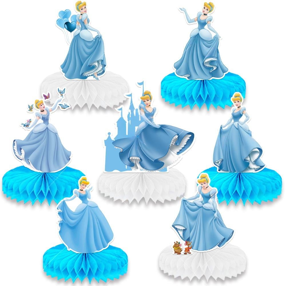7 Pcs Cinderella Decorations Set - Cinderella Birthday Themed Honeycomb Centerpiece, Cinderella Table Decoration for Birthday Party Supplies