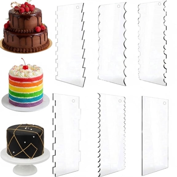 7 Pcs Clear Acrylic Cake Scrapers, 9.5 inch Double Sided Cake Smoother Comb Set for Icing Decorating