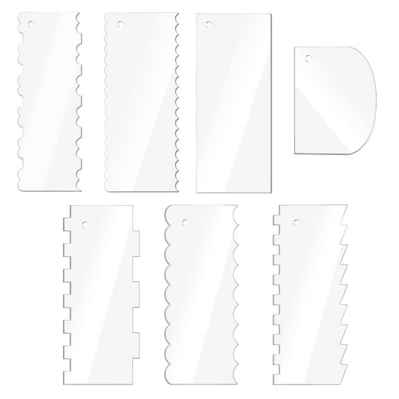 7 Pcs Clear Acrylic Cake Smoother Scraper Large Cake Comb for Icing Frosting Buttercream and Soft Plastic Cake Smoother Scraper