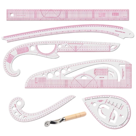 7 Pcs Clear Metric Sewing Ruler Set, French Curve Pattern Ruler Kit, Precision Measuring Tools for Tailor Dress Making Quilting DIY Craft Drawing