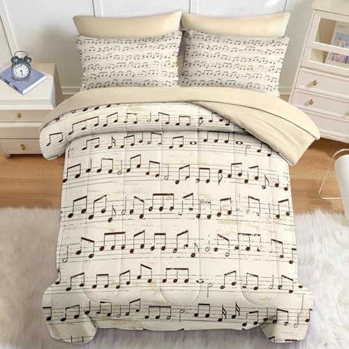 7 Pcs Comforter Set Queen Size, Musical Note Old Antique Bedding Set for Kids and Adults, Song Music Bar Sheets Bed Sheet Sets with Fitted Sheet 2 Pillowcases & 2 Shams$$Home Decor, Kitchen, & Other