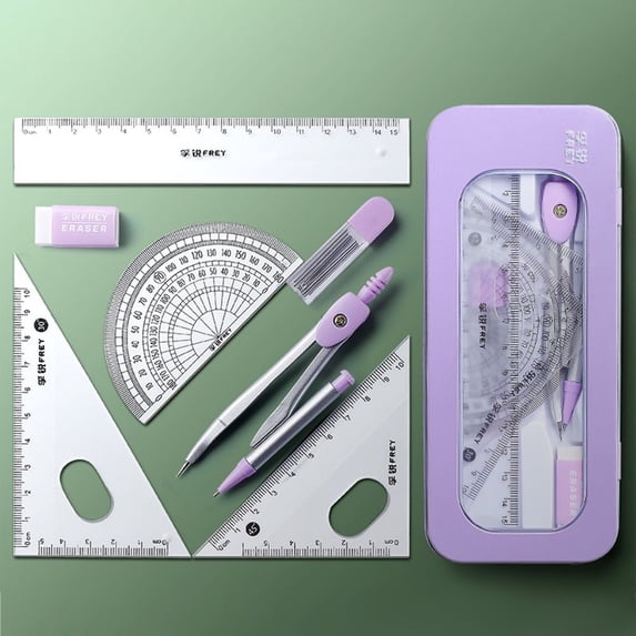 7 Pcs Compass/Math Set for Youngster with Shatterproof Storage Box, Geometry Set for Math, Includes Ruler, Protractor, Compass, Pencil and Eraser, Perfect Gift for Your Son Daughter