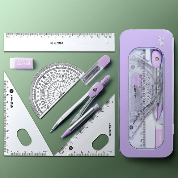 7 Pcs Compass/Math Set for Youngster with Shatterproof Storage Box, Geometry Set for Math, Includes Ruler, Protractor, Compass, Pencil and Eraser, Perfect Gift for Your Son Daughter