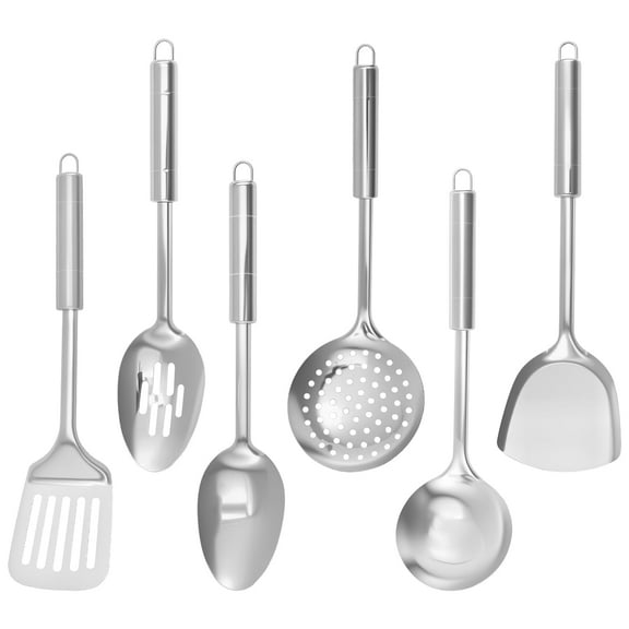 7 Pcs Cooking Utensils Set Stainless Steel Kitchen Spatula Serving Spoon Rust Proof (6pcs:stainlesssteel )