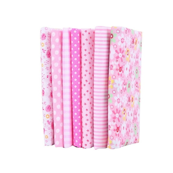 7 Pcs Cotton Fabric DIY Making Supplies Quilting Patchwork Fabric Fat Quarter Bundles DIY Cotton Craft Fabric Bundle Squares for Quilting Cotton Patchwork Cushions, 9.84x9.84 Inch, Pink