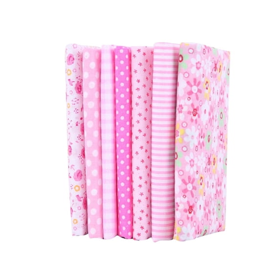 7 Pcs Cotton Fabric DIY Making Supplies Quilting Patchwork Fabric Fat Quarter Bundles DIY Cotton Craft Fabric Bundle Squares for Quilting Cotton Patchwork Cushions, 9.84x9.84 Inch, Pink
