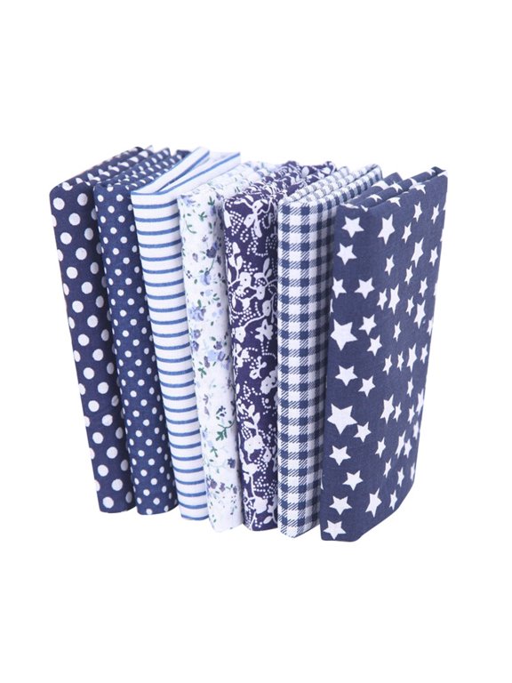 7 Pcs Cotton Fabric DIY Making Supplies Quilting Patchwork Fabric Fat Quarter Bundles DIY Fabric Bundles Precut Quilting Fabric Squares Sheets for DIY Patchwork, 9.84x9.84 Inch, Blue