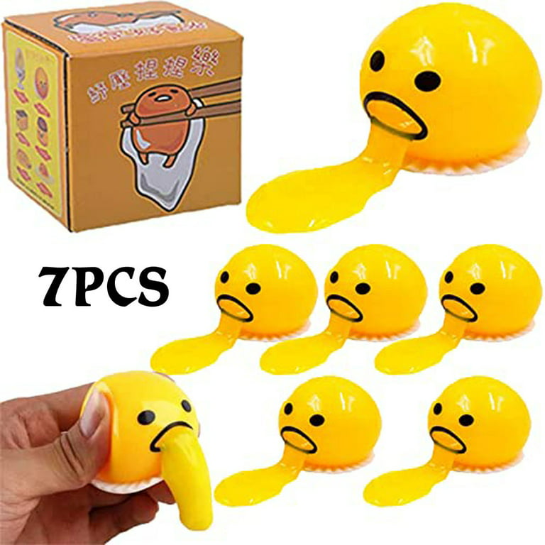 7 Pcs Cute Yellow Round Sucking and Vomiting Lazy Yolk Vomiting Yolk Slime, Vomiting Yolk Balls, Prank Toys Fidget Toys