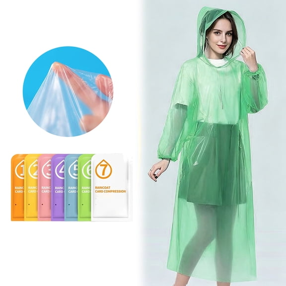 7 Pcs Disposable Raincoat, Ultra Compact Waterproof Poncho with Windproof Hood and Elastic Cuffs, Thickened Polyethylene for Travel Outdoor Work, Clothing