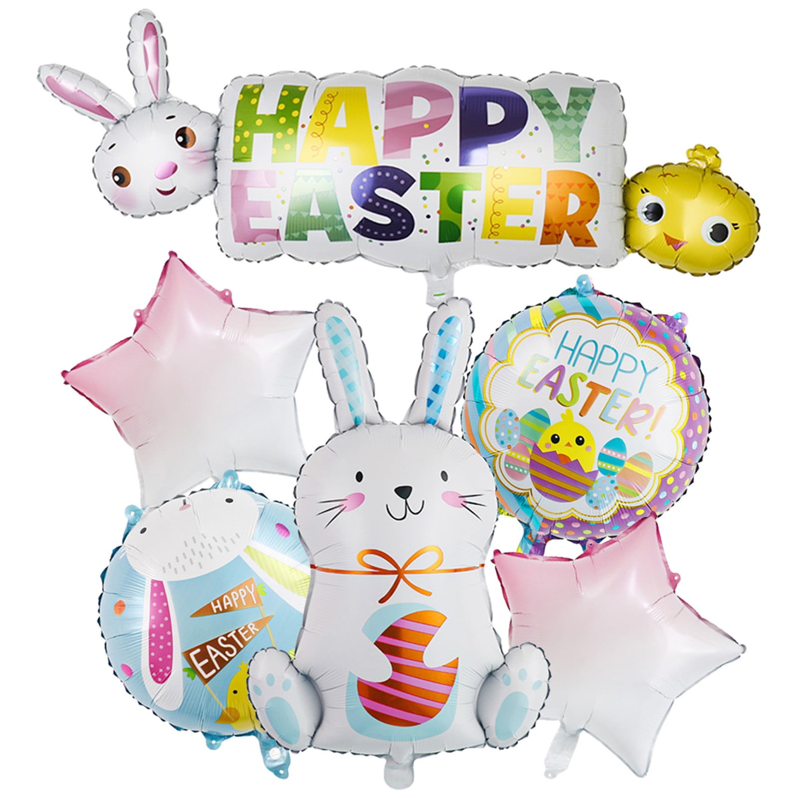 7 Pcs Easter Balloons Large Bunny Chicken Egg Shaped Mylar Foil ...