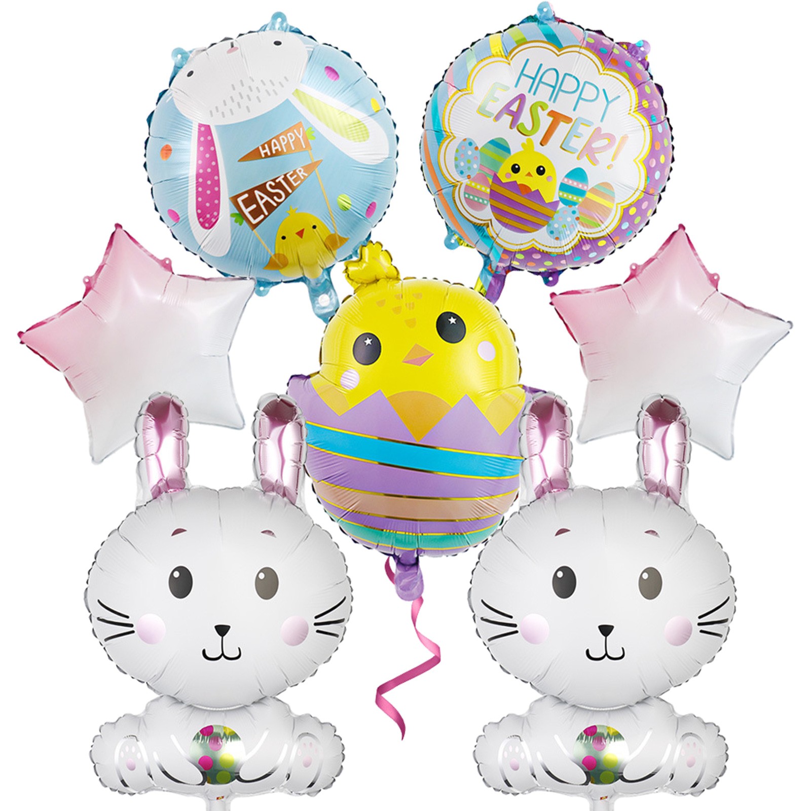 7 Pcs Easter Balloons Large Bunny Chicken Egg Shaped Mylar Foil Balloons White Green Yellow