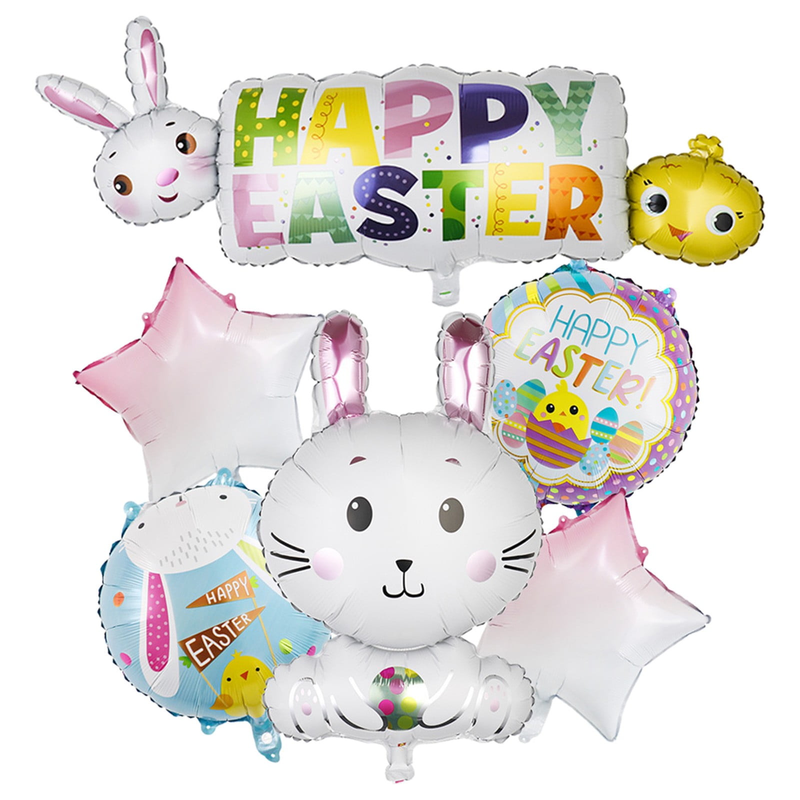 7 Pcs Easter Balloons Large Bunny Chicken Egg Shaped Mylar Foil