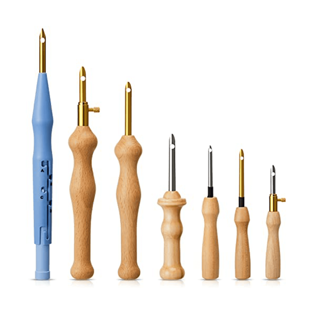 7 Pcs Embroidery Punch Needle Yarn Sewing Wooden Handle Punch Needle