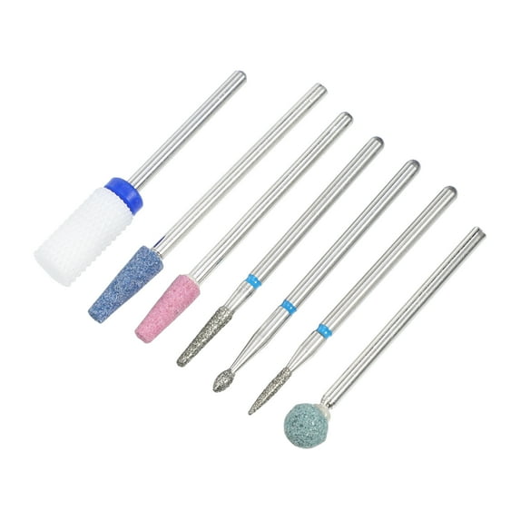 7 Pcs Emery Nail Drill Bits Set for Acrylic Nails 3/32 Inch Nail Art Tools 40mm Length Colorful