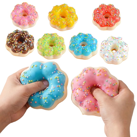 7 Pcs Fake Donuts, 2.56 inches Artificial Stress Relief Donuts Foam Squeeze ,7 Colors Fake Doughnut Model for Donut Party Favors Birthday Party Shop Decoration