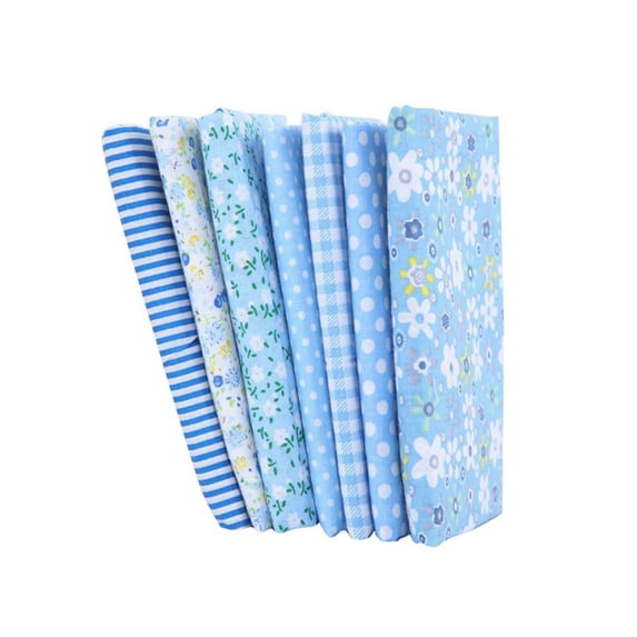 7 Pcs Fat Quarter Fabric Bundles Quilting Cotton Craft Fabric Pre-Cut Squares Sheets Cotton Craft Fabric Bundle Squares Patchwork for Patchwork Sewing Quilting Crafting, 9.84x9.84 Inch, Blue