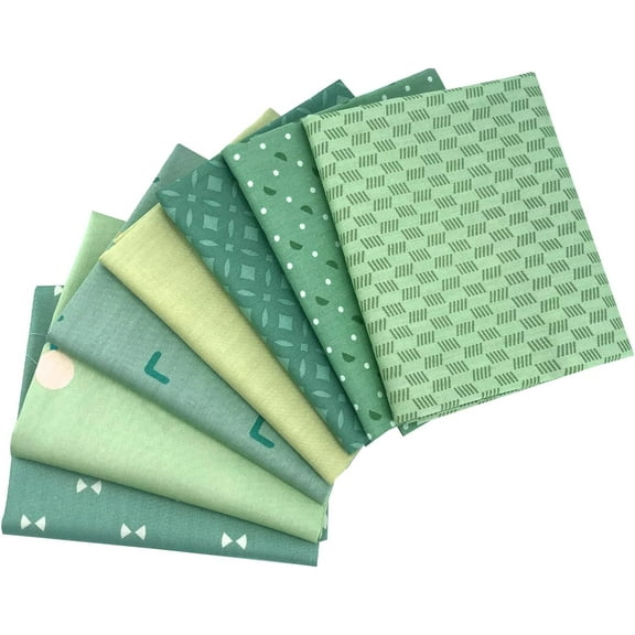 7 Pcs Fat Quarters Fabric Bundles Quilting Fabric Bundle Patchwork for Sewing Quilting and Crafting (Green)