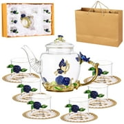 13 Pcs Floral Glass Tea Set   Elegant Flower Tea Cup Set with Teapot, 6 Cups & 6 Coasters, Vintage Tea Kettle Set in Gift Box, Perfect Womens Gift for Afternoon Tea & Gatherings
