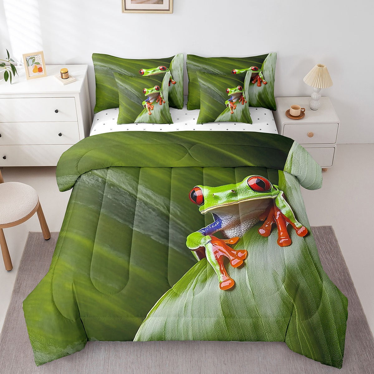7 Pcs Frog Comforter Set Twin Size,Tropical Animal Bed in a Bag with ...