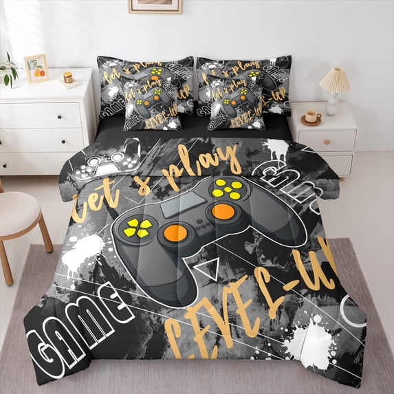 Erosebridal 7 Pcs Game Console Twin Bed In A Bag For Boys Gaming Bedding Sets,Twin Geometric Comforter Set With Sheets,Video Games Gamer Bed Set For Teen Game Room Decor Sheet Set