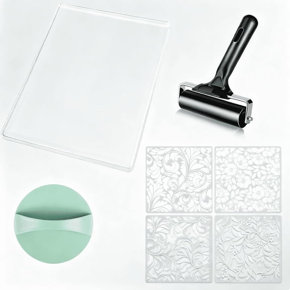 7 Pcs Gel Printing Kit, DIY Gel Plate Printmaking Set with Reusable Gel Plate Roller and Stencils, Mixed Media Art Supplies for Card Making Scrapbooking Journaling Craft Gift