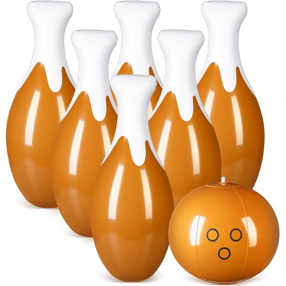 7 Pcs Giant 27 Inch Thanksgiving Turkey Legs Inflatable Bowling Set Turkey Pumpkin Theme 6 Giant 27" Pins and 9" Ball for Indoor Outdoor Fall Thanksgiving Carnival Gift Party Adult Games