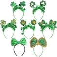 thumbnail image 1 of 7 Pcs Green Clover Bow Tinsel Headbands, Sequin Glitter Hair Hoops for Women Girls Festival Costume Accessories, 1 of 13