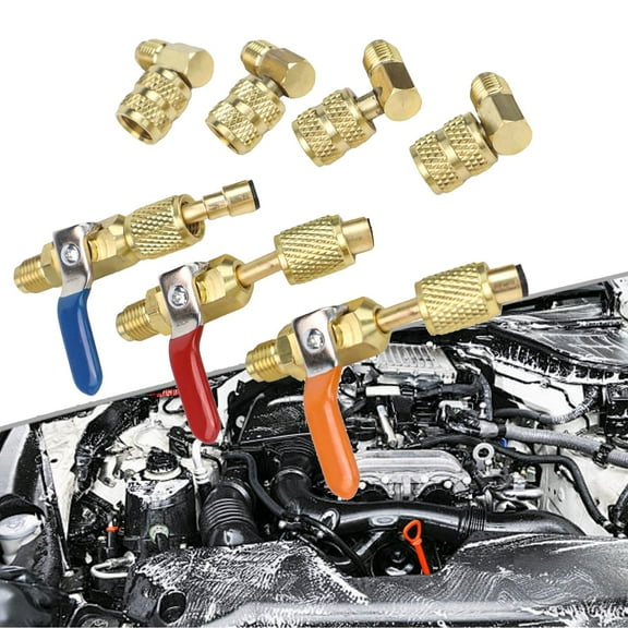 7 Pcs HVAC Compact Ball Valves and Adapter Set for R134A R410A R12 R22 Systems