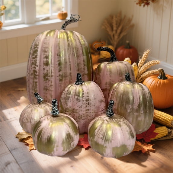 7 Pcs Halloween Pumpkins for Decorating – Fall & Thanksgiving Decorations for Home Table Fireplace Mantel Office Elegant Decorative Pumpkin Autumn Indoor Decor