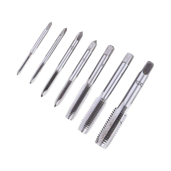 FONDOTIN 7Pcs Metalworking Hand Tool Thread Screw Tap Set Silver Bearing Steel for Smooth Tapping