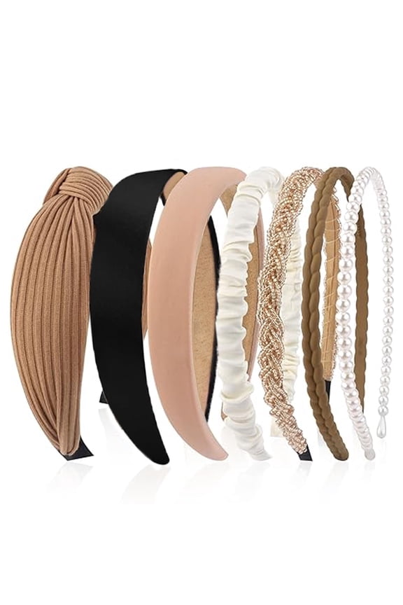 7 Pcs Headbands for Women Gifts Brown Knotted Solid Head Bands Pearl Headband Non Slip Hairbands Fashion Hair Accessories
