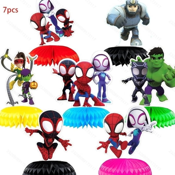 7 Pcs Hero Character Honeycomb Table Decor, Movie Themed Centerpieces for Dining Table & Party Atmosphere Decoration