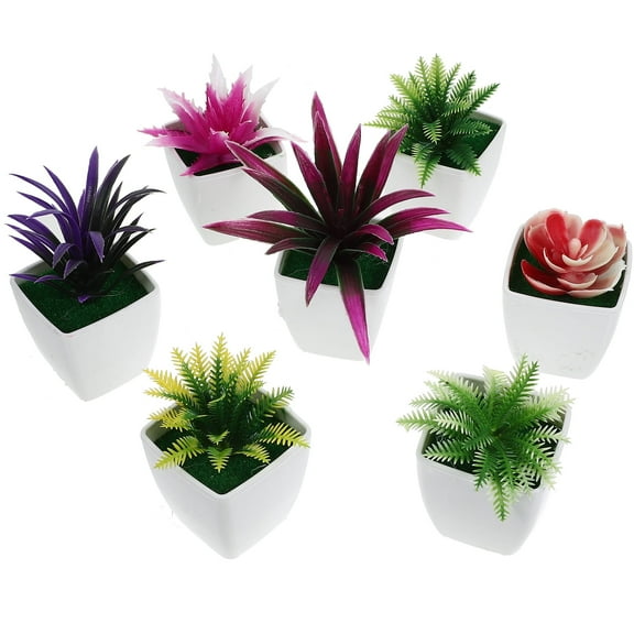 7-Piece Mini Potted House Plants Set Plastic Table Decor Home Accessories Small Ornaments for Tablescape